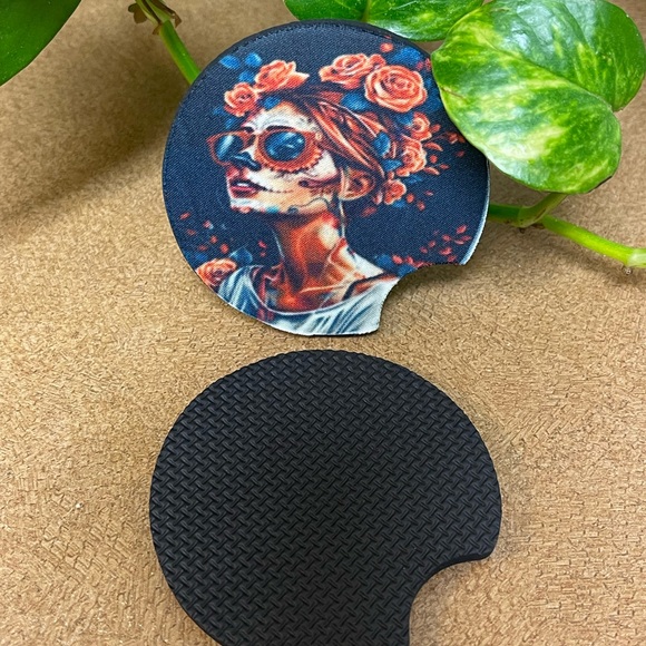 Gothic spooky girl car coasters New Set/2 - Picture 3 of 7